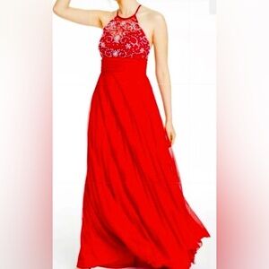Size 5/6 Red Halter Neck Prom Homecoming Pageant Evening Gown Formal Dress NWT
